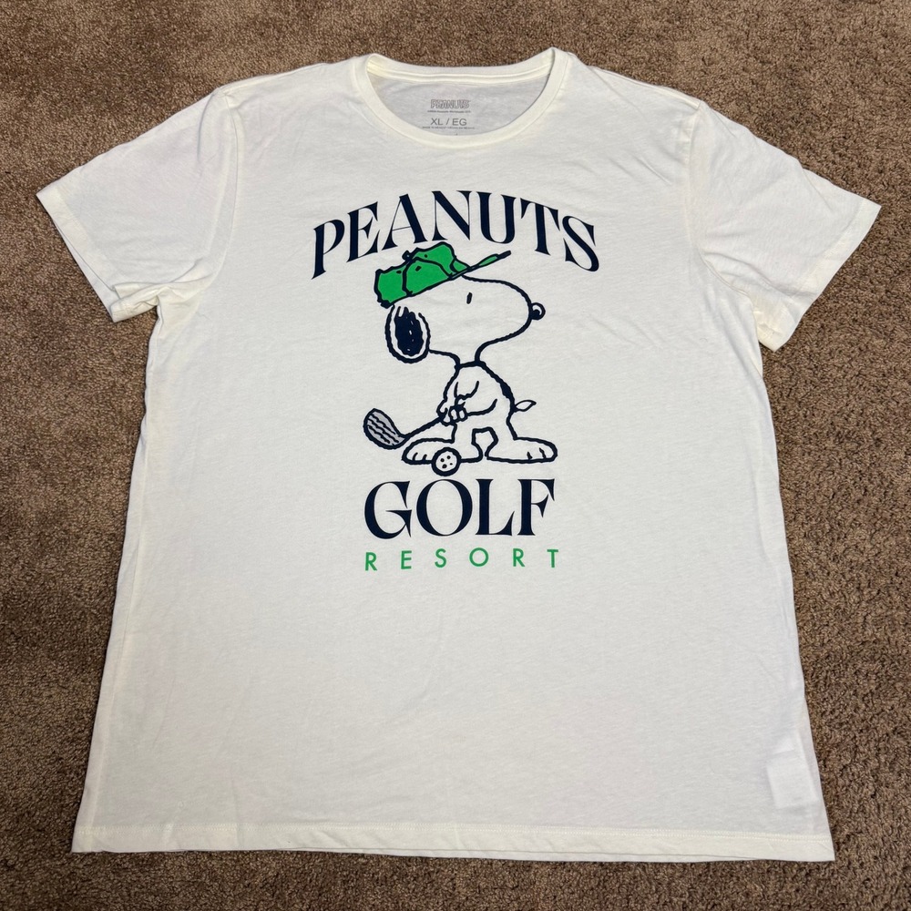 Peanuts Snoopy Golf Resort Graphic T-Shirt XL Off White Mens Short Sleeve Tee